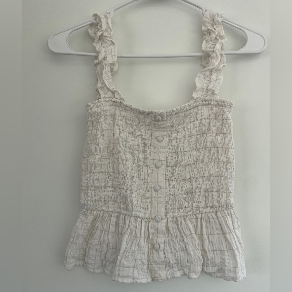 Bloomingdales Honey Punch Cropped Smocked Beige Tank XS
